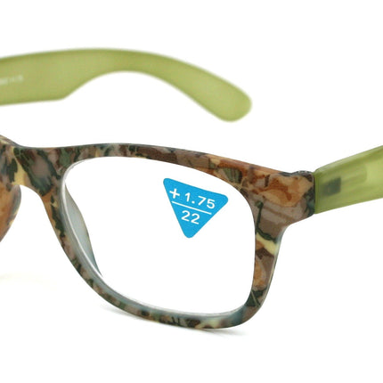 The Forester, (Premium) Reading Glasses, High End Reader +1.25 to +3 Magnifying Square Style (Green Camouflage) Frame. NY Fifth Avenue