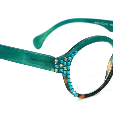 Citlalli, (Bling) Round Women Reading Glasses W (Blue Zircon, L. Colorado) Genuine European Crystals  (Green) Circle. NY Fifth Avenue