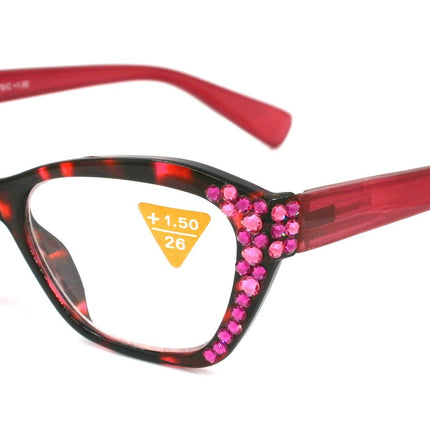 Jane, (Bling) Women Reading Glasses W (Fuchsia, Light Rose) Genuine European Crystals, Cat Eyes (Pink) Tortoise Shell, NY Fifth Avenue