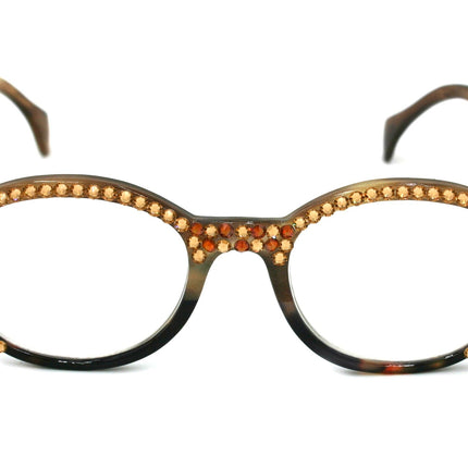 Citlalli, (Bling) Round Women Reading Glasses W (L. Colorado, Cooper) Genuine European Crystals (Marble Brown) NY Fifth Avenue