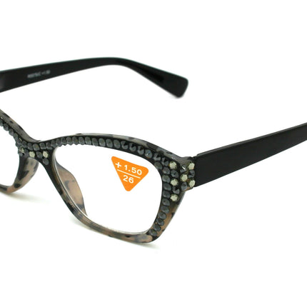 Jane, (Bling) Women Reading Glasses W (Full Top) (Hematite, Black Diamond) Genuine European Crystals, Cat Eyes (Black) NY Fifth Avenue