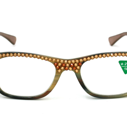 Kelly, (Bling) Women Reading Glasses W (Full Top) ( Cooper, Light Colorado)Genuine European Crystals. +1.25 to +3,  Square, NY Fifth Avenue.