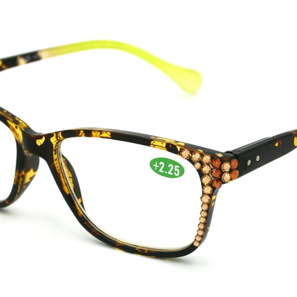 Milan, (Bling) Reading Glasses Women W (L. Colorado, Cooper) Genuine European Crystals.  +1.25..+3 Tortoise Brown n (Yellow) NY Fifth Avenue