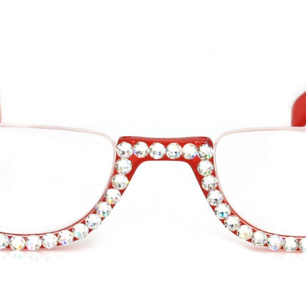 Half Moon, (Bling) Woman Reading Glasses Adorned W (Clear) Genuine European Crystals , Reader Magnifying, +1.25 to +4 Frame, NY Fifth Avenue