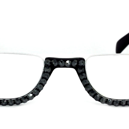 Half Moon, (Bling) Woman Reading Glasses Adorned W (Hematite) Genuine European Crystals Reader +1.25 +1.50... +4  Frame, NY Fifth Avenue.