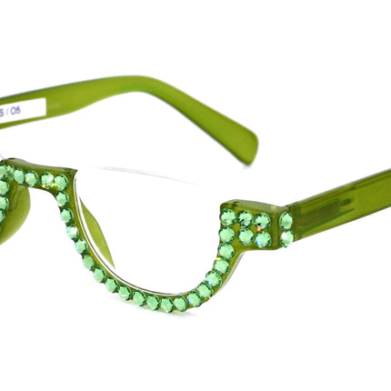 Half Moon, (Bling) Woman Reading Glasses Adorned W (Peridot) Genuine European Crystals,  Reader Magnifying, +1.25 to +4  NY Fifth Avenue