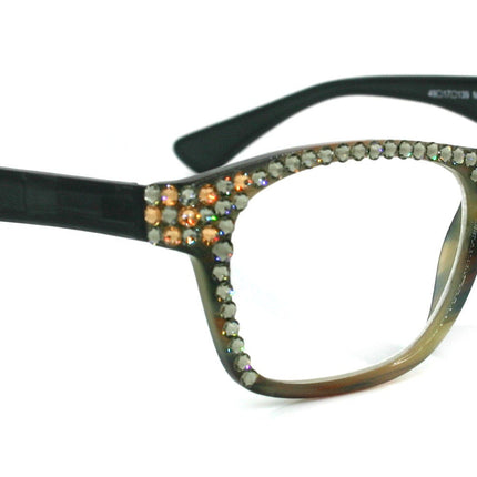 Kelly, (Bling) Women Reading Glasses W (Full Top) (Diamond, Light Colorado) Genuine European Crystals. +1.25 to +3, Retro, NY Fifth Avenue.