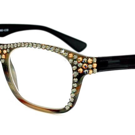 Kelly, (Bling) Women Reading Glasses W (Full Top) (Diamond, Light Colorado) Genuine European Crystals. +1.25 to +3, Retro, NY Fifth Avenue.