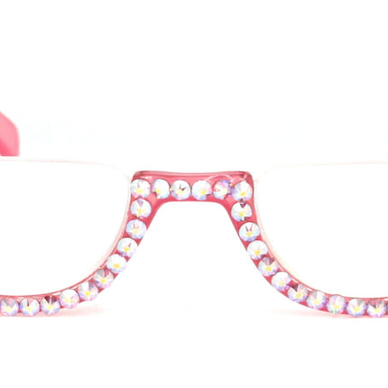 Half Moon, (Bling) Woman Reading Glasses W (Rose, AB Aurora Borealis) Genuine European Crystals Reader +1.25 +1.50.+4 Frame, NY Fifth Avenue