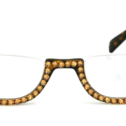 Half Moon, (Bling) Woman Reading Glasses W (Light Colorado) Genuine European Crystals  Reader Magnifying, +1.25..+4  NY Fifth Avenue