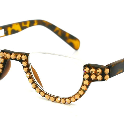 Half Moon, (Bling) Woman Reading Glasses W (Light Colorado) Genuine European Crystals  Reader Magnifying, +1.25..+4  NY Fifth Avenue