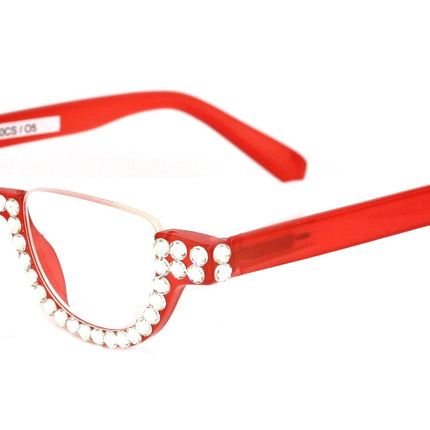 Half Moon, (Bling) Woman Reading Glasses Adorned W (Clear) Genuine European Crystals , Reader Magnifying, +1.25 to +4 Frame, NY Fifth Avenue