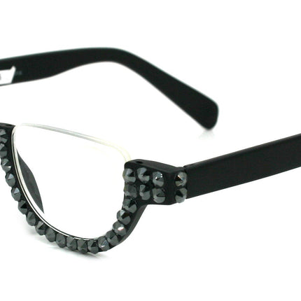Half Moon, (Bling) Woman Reading Glasses Adorned W (Hematite) Genuine European Crystals Reader +1.25 +1.50... +4  Frame, NY Fifth Avenue.