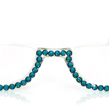Half Moon, (Bling) Woman Reading Glasses Adorned W (Blue Zircon)  Genuine European Crystals  +1.25..+4  Lower Nose, NY Fifth Avenue