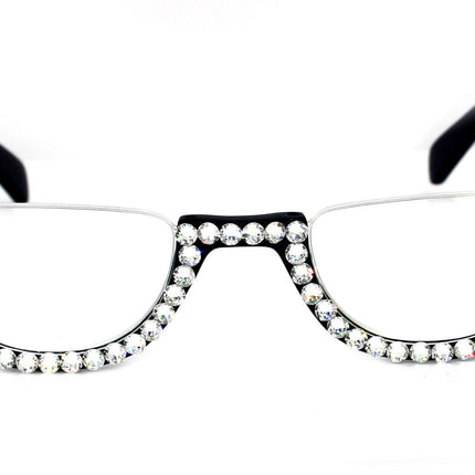 Half Moon, (Bling) Woman Reading Glasses Adorned w (Clear) Genuine European Crystals , Reader +1.25 to +4 Magnifying, Frame, NY Fifth Avenue