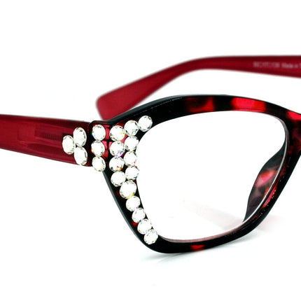Jane, (Bling) Women Reading Glasses W (Clear) Genuine European Crystals, Magnifying Reader, Cat Eyes (Pink) Tortoise Shell. NY Fifth Avenue