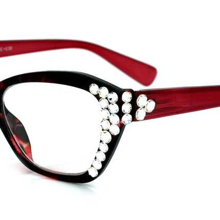 Jane, (Bling) Women Reading Glasses W (Clear) Genuine European Crystals, Magnifying Reader, Cat Eyes (Pink) Tortoise Shell. NY Fifth Avenue