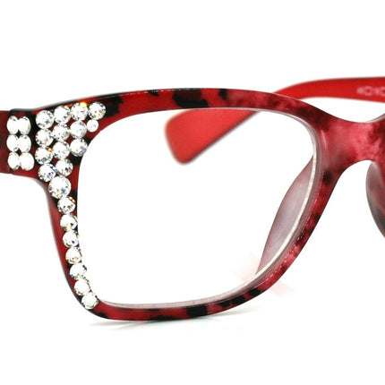 The Bohemian, (Bling) ReadingGlasses 4 Women w (Clear)Genuine European Crystals.+1.25+4 (Black nRed Tortoise shell) Square, NY Fifth Avenue.