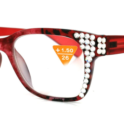 The Bohemian, (Bling) ReadingGlasses 4 Women w (Clear)Genuine European Crystals.+1.25+4 (Black nRed Tortoise shell) Square, NY Fifth Avenue.