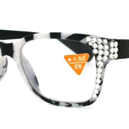 The Bohemian, (Bling) Reading Glasses 4 Women w (Clear)Genuine European Crystals.+1.25 .. +4 (Black n White Tortoise shell)