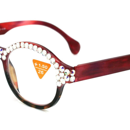 Citlalli, (Bling) Round Women Reading Glasses W (Full TOP) (Clear, AB Aurora Borealis) Genuine European Crystals.  NY Fifth Avenue