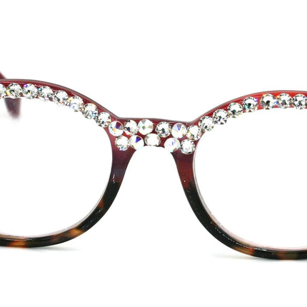 Citlalli, (Bling) Round Women Reading Glasses W (Full TOP) (Clear, AB Aurora Borealis) Genuine European Crystals.  NY Fifth Avenue