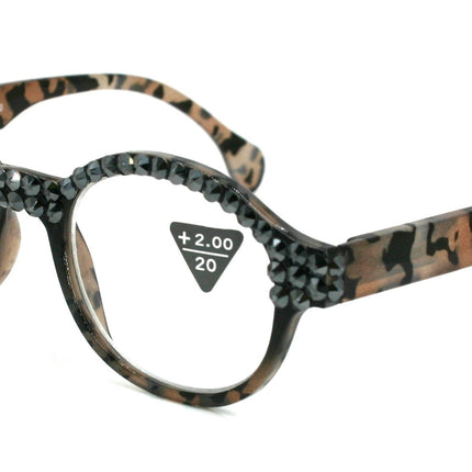 Malinalli, (Bling) Women Reading Glasses W  (Hematite) Genuine European Crystals (Black, Tortoise Brown) Round Circle. NY Fifth Avenue