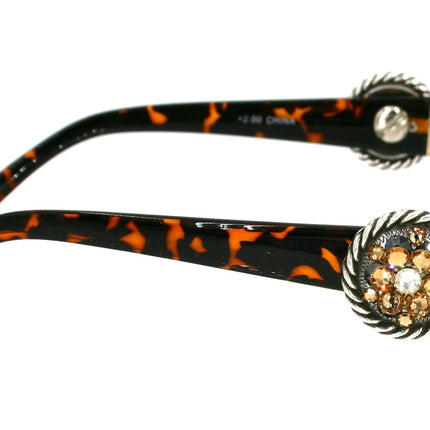 The Medallion, (Bling) Women Reading Glasses W (Hematite, L. Colorado) Genuine European Crystals (Tortoise Brown)  Concho. NY Fifth Avenue.