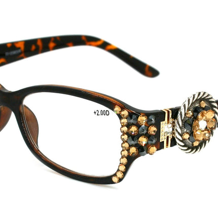 The Medallion, (Bling) Women Reading Glasses W (Hematite, L. Colorado) Genuine European Crystals (Tortoise Brown)  Concho. NY Fifth Avenue.