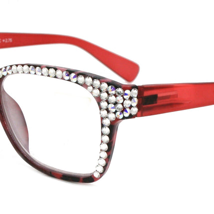 The Bohemian, (Bling) Women Reading Glasses W (Full Top) (Clear, AB Aurora Borealis) Genuine European Crystals. (Black, Red) NY Fifth Avenue
