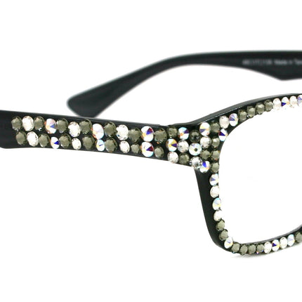 Kelly, (Bling) Reading Glasses 4 women W (Full All Over)(Black Diamond, AB Aurora Borealis) Genuine European Crystals.Square NY Fifth Avenue