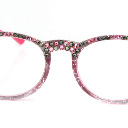 Grace, (Bling) Reading Glasses 4 Women W (Rose, Black Diamond) Genuine European Crystals (Metallic Silver, Pink) Round NY Fifth Avenue