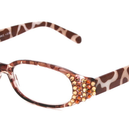 Isabella, (Bling) Reading Glasses Women W (Cooper, Light Colorado) Genuine European Crystals  Animal Print NY Fifth Avenue (Wide Frame)