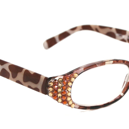 Isabella, (Bling) Reading Glasses Women W (Cooper, Light Colorado) Genuine European Crystals  Animal Print NY Fifth Avenue (Wide Frame)