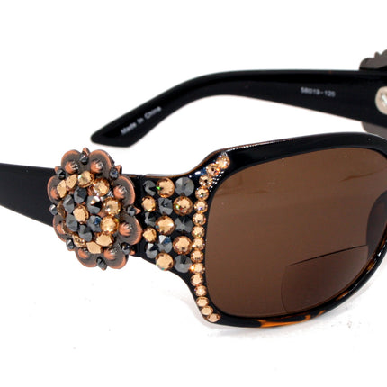 The Medallion, (Bling, line Bifocal) Women Sun Reader W (Hematite, L. Colorado) Genuine European Crystals,  (Brown) NY Fifth Avenue