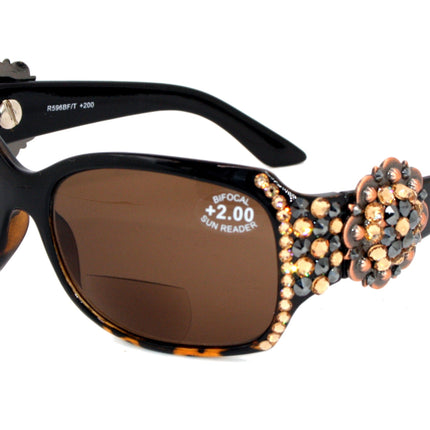 The Medallion, (Bling, line Bifocal) Women Sun Reader W (Hematite, L. Colorado) Genuine European Crystals,  (Brown) NY Fifth Avenue