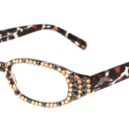 Isabella, (Bling) Reading Glasses Women W (Full All Over) (L. Colorado, Hematite) Genuine European Crystals (Leopard) NY Fifth Avenue
