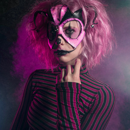 Handmade Genuine Leather 3 Point Jester Mask in Pink