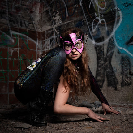 Handmade Genuine Leather 3 Point Jester Mask in Pink