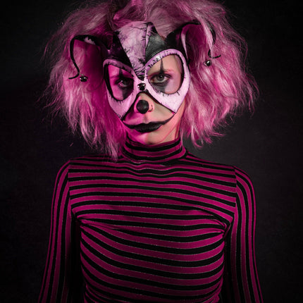 Handmade Genuine Leather 3 Point Jester Mask in Pink
