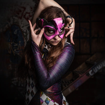 Handmade Genuine Leather 3 Point Jester Mask in Pink