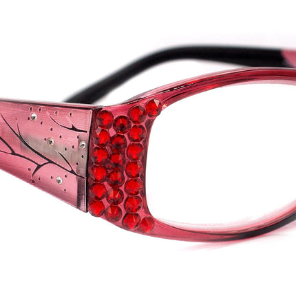 Ivy, (Bling) Reading for Women Adorned W (L. Siam)   +1.50..+3 Magnifying Reader, Clear Translucent (Red) NY Fifth Avenue.