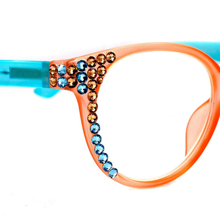 Rio, (Bling) Women Reading Glasses W (Light Colorado, Aquamarine) Genuine European Crystals, Translucent Round   NY Fifth Avenue