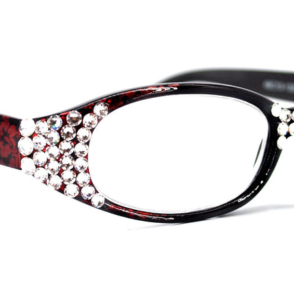 Isabella, (Bling) Reading Glasses Women W (Clear) Genuine European Crystals ( Floral Print) High Magnification NY Fifth Avenue (Wide Frame)