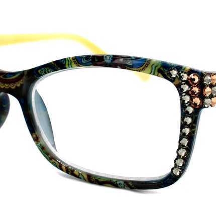 Frida, (Bling) Reading Glasses Women W (L. Colorado, Black Diamond)Genuine European Crystals. +1.25.. +4  Paisley, NY Fifth Avenue.