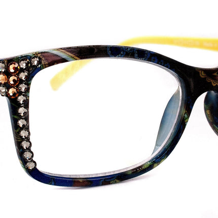 Frida, (Bling) Reading Glasses Women W (L. Colorado, Black Diamond)Genuine European Crystals. +1.25.. +4  Paisley, NY Fifth Avenue.