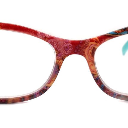 Frida, (Bling) Reading Glasses Women Adorned W (Rose, Aquamarine) Genuine European Crystals.+1.25 to +4  Paisley print. NY Fifth Avenue.