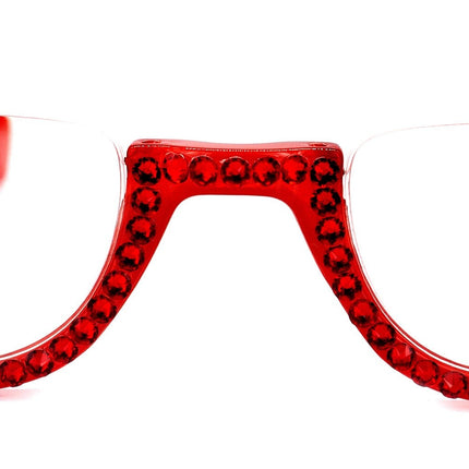 Half Moon, (Bling) Woman Reading Glasses Adorned W (Light Siam) Genuine European Crystals, Reader Magnifying,   (Red) NY Fifth Avenue.