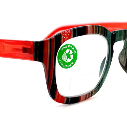 Rivera, (Premium) Reading Glasses, High End Readers +1.25 to +3 Magnifying Eyeglass, Candy (Orange, Green n Black) Square, NY Fifth Avenue.