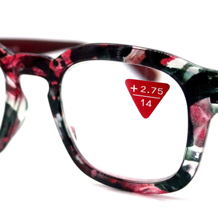 Sasha, (Premium) Reading Glasses, High End Readers +1.25..+3 Magnifying Eyeglasses (Black n Red) Camo Square Optical Frames NY Fifth Avenue